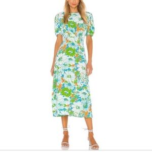 FAITHFULL THE BRAND Beline Floral Midi Dress Gardone Green Size 4